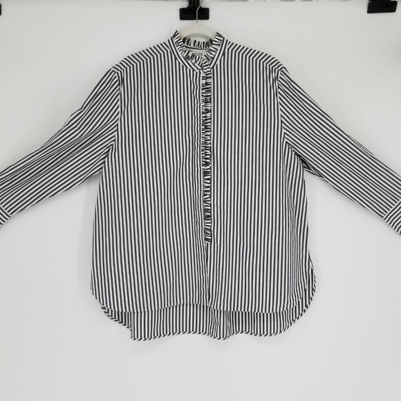 COS Button Down Oversized Long-Sleeve Striped Shirt w/ ruffle Sz.12 - Cotton - Picture 8 of 12